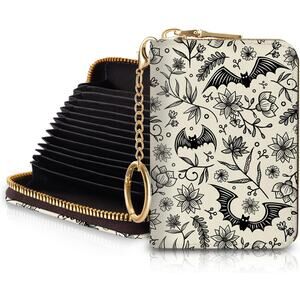 Wallet, RFID Blocking, Cash Credit Business Card Slots Zipper Keychain (Beige)